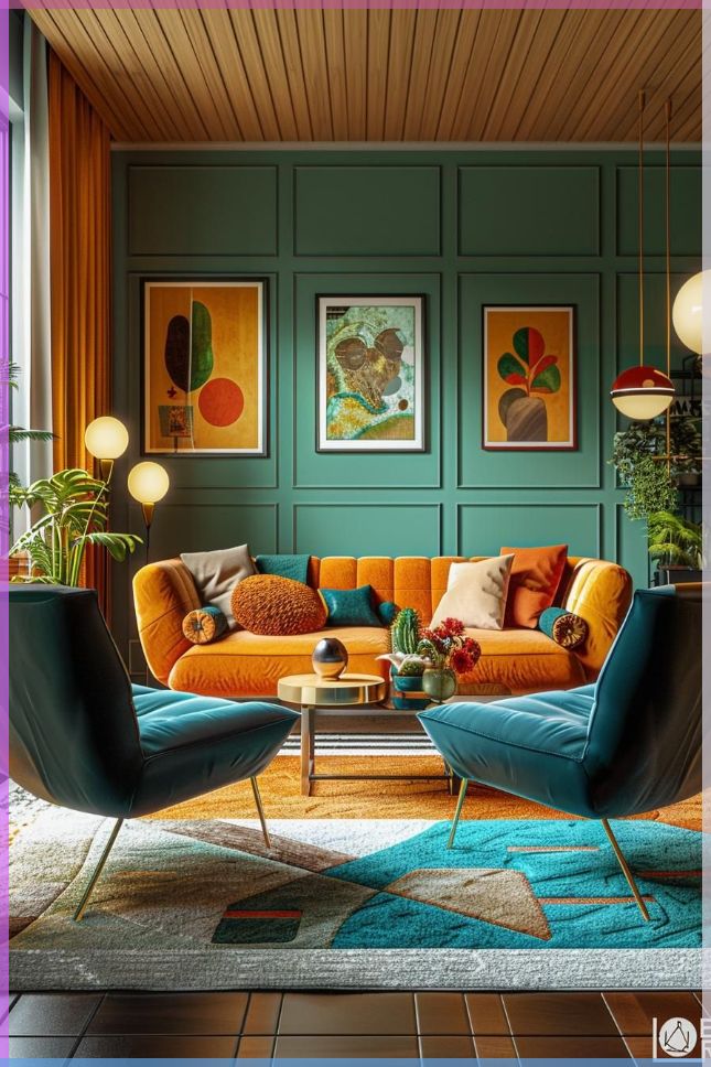 colorful mid century modern interior design